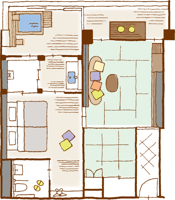 掛け流し半露天風呂付 和洋室 間取り図