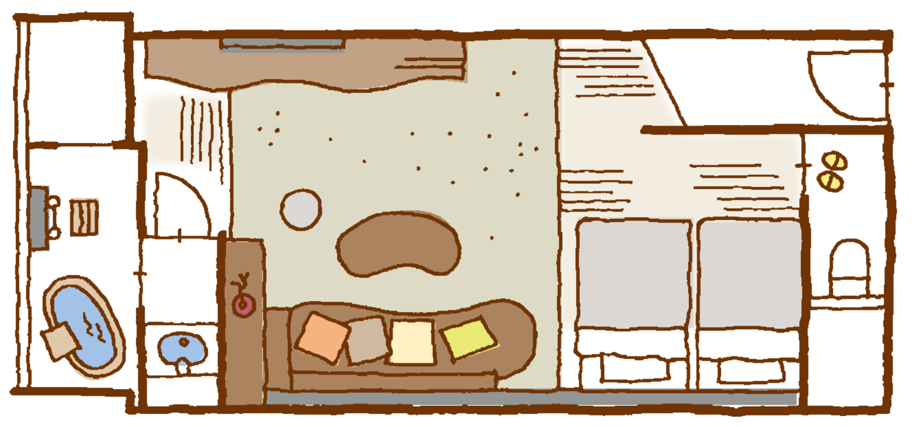 掛け流し 展望温泉付ツイン 間取り図